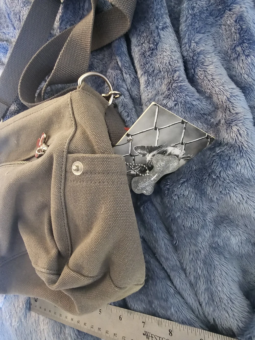 FuzzyNation Gray Canvas Crossbody Pet Bag with Yorkshire Terrier Print